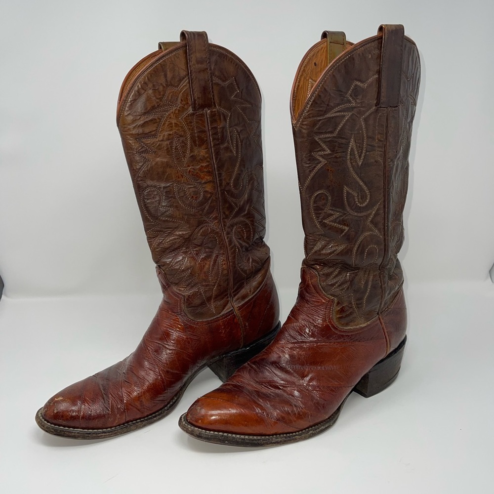 PRE-LOVED Vintage Renegade Chestnut Eel Skin Western Boots - size unknown